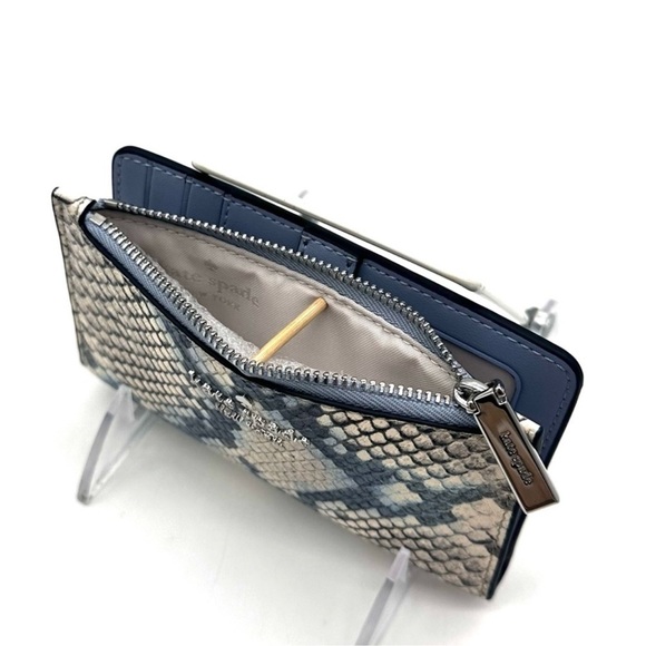 Kate Spade Leila Small Slim Bifold Wallet Snakeskin Blue (NWT) - Picture 8 of 10